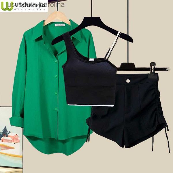 spring and summer women's suit 2023 new fashion loose shirt vest high waist drawstring shorts three piece elegant women's suit l23, White;black
spring and summer women's suit 2023 new fashion loose shirt vest high waist drawstring shorts three piece elegant women's suit l23, White;black
