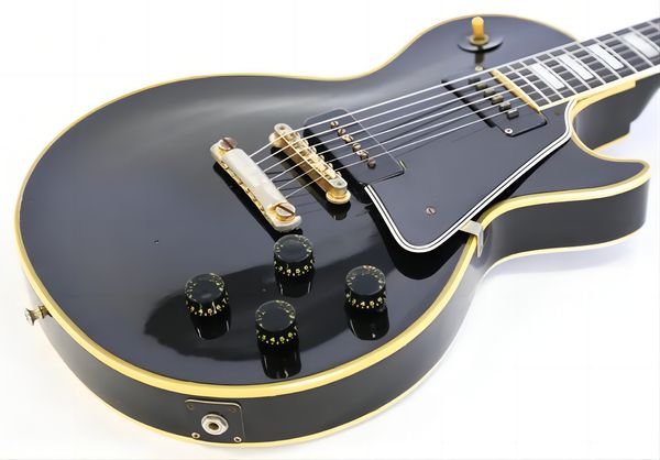 custom 1958 reissue p90 pickup black beauty electric guitar ebony fingerboard, yellow 5 ply binding, black pickguard, white pearl block inla
custom 1958 reissue p90 pickup black beauty electric guitar ebony fingerboard, yellow 5 ply binding, black pickguard, white pearl block inla