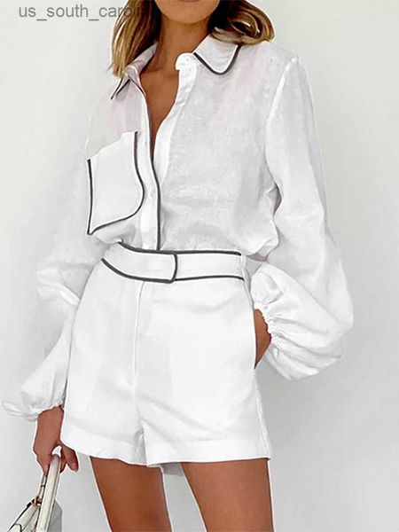 elegant summer patchwork linen shorts sets two pieces women fashion lantern sleeve casual loose shirts high waist shorts outfits l230522, White;black
elegant summer patchwork linen shorts sets two pieces women fashion lantern sleeve casual loose shirts high waist shorts outfits l230522, White;black