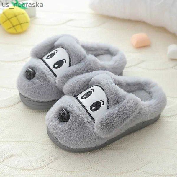 

slipper 312y baby dog cotton shoes for home soft slippers kids fuzzy furry boys girls cute puppy animal indoor l230518, Black;grey