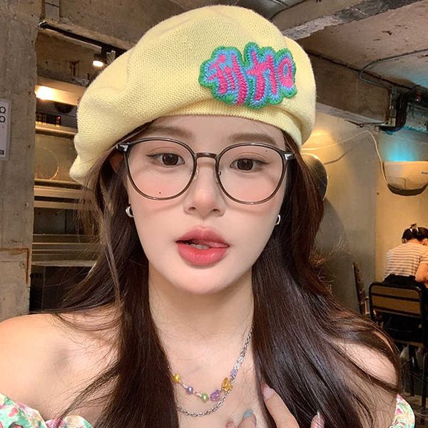 berets japanese knitted letter embroidery artist hat suitable for breathable women in spring and summer travel ps retro elegant beret g22061, Blue;gray
berets japanese knitted letter embroidery artist hat suitable for breathable women in spring and summer travel ps retro elegant beret g22061, Blue;gray