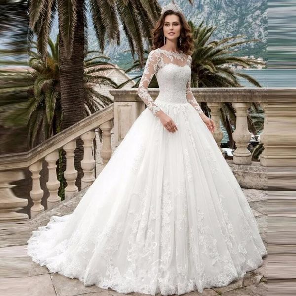 see through scoop a-line long sleeves lace applique wedding dress 2021 bridal gowns vestido de casamento qa-1, White
see through scoop a-line long sleeves lace applique wedding dress 2021 bridal gowns vestido de casamento qa-1, White