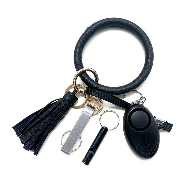 black 8 coloe explosive 4-piece self-defense keychain alarm leather wrist strap liquid bottle sleeve whistle opener women's self-defens, Silver
black 8 coloe explosive 4-piece self-defense keychain alarm leather wrist strap liquid bottle sleeve whistle opener women's self-defens, Silver