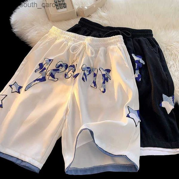 flocking embroidery letters trendy short for women 2023 summer fashion ins loose sports high street casual shorts women clothing l230522, White;black 
flocking embroidery letters trendy short for women 2023 summer fashion ins loose sports high street casual shorts women clothing l230522, White;black