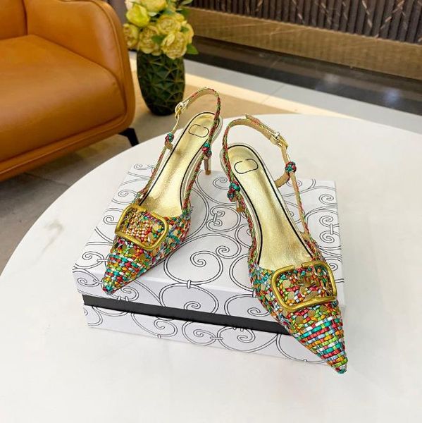 high heels slingback sandals designer women dress shoes pointed toe real leather gold silver pumps lady summer shoe with box, Black
high heels slingback sandals designer women dress shoes pointed toe real leather gold silver pumps lady summer shoe with box, Black