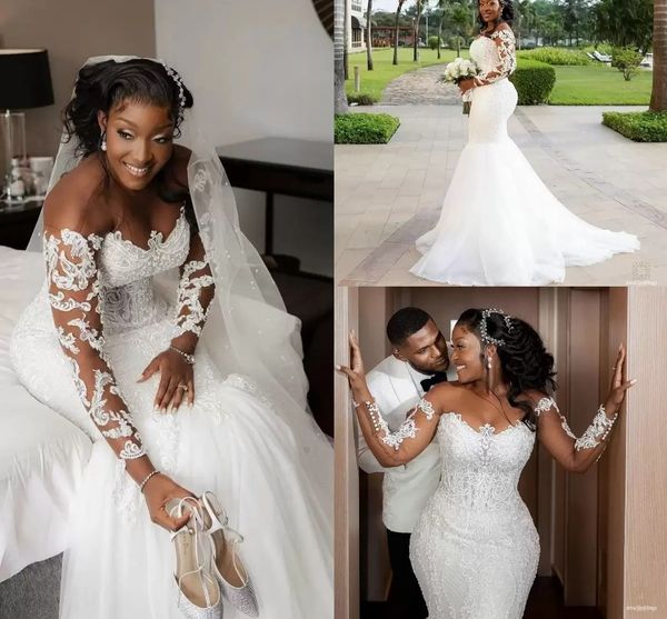 plus size lace mermaid wedding dress 2023 sheer neck long sleeves lace appliqued african bridal gown custom vestidos de noiva, White
plus size lace mermaid wedding dress 2023 sheer neck long sleeves lace appliqued african bridal gown custom vestidos de noiva, White