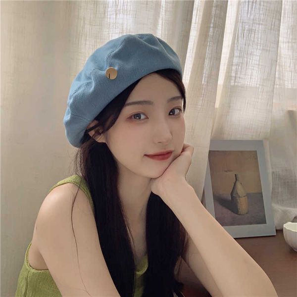 berets summer thin denim women's beret temperature retro fashion metal standard literature japanese painter hat g220612, Blue;gray
berets summer thin denim women's beret temperature retro fashion metal standard literature japanese painter hat g220612, Blue;gray