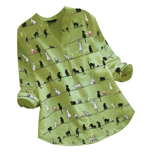 women casual cat print long sleeve v-neck button loose shirt blouse autumn fashion linen cat print blouse, White
women casual cat print long sleeve v-neck button loose shirt blouse autumn fashion linen cat print blouse, White