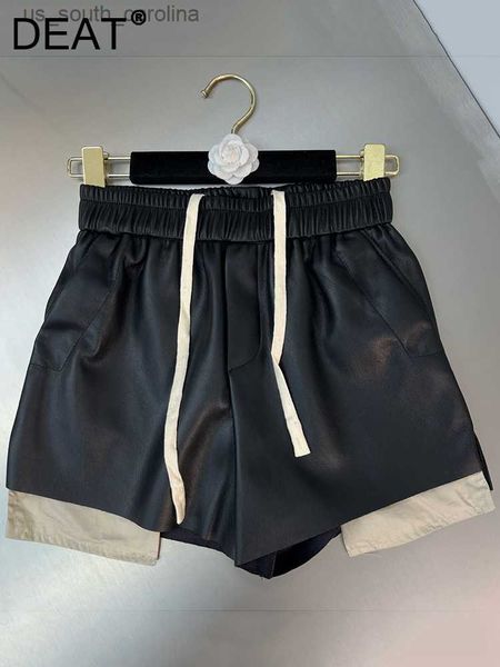deat 2023 spring fashion contrast color pleated patchwork short pants women elastic waist hip wrap leather shorts lady 11p01104 l230522, White;black
deat 2023 spring fashion contrast color pleated patchwork short pants women elastic waist hip wrap leather shorts lady 11p01104 l230522, White;black