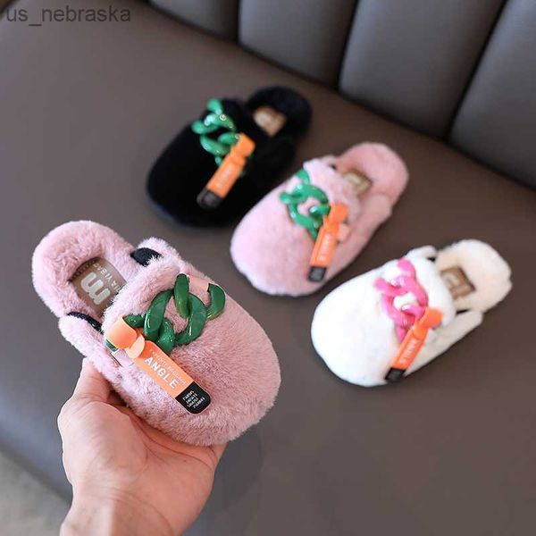 children slippers kids winter warm chain close toe faux fur girls flat shoes furry house shoes 220421 l230518, Black;grey
children slippers kids winter warm chain close toe faux fur girls flat shoes furry house shoes 220421 l230518, Black;grey