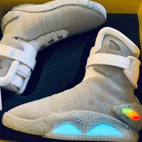 

automatic laces air mag shoes marty mcfly's led light shoes man back to the future glow in the dark gray boots mcflys sneakers with box, Black