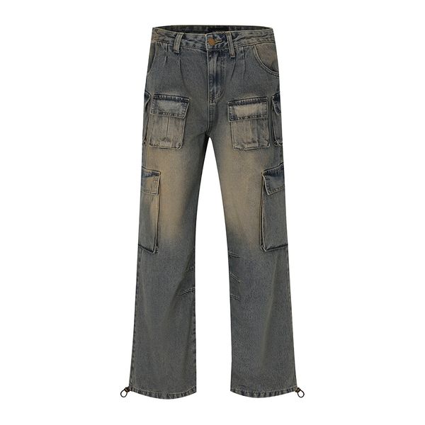 hip hop yellow multi-pocket straight baggy jeans washed vintage casual cargo pants men's loose denim trousers, Black;brown
hip hop yellow multi-pocket straight baggy jeans washed vintage casual cargo pants men's loose denim trousers, Black;brown