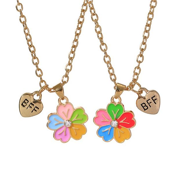 sweet 2pcs/set colorful friend sakura pendants designer necklace for children gold plated link chain choker alloy bff flower heart necklaces, Silver
sweet 2pcs/set colorful friend sakura pendants designer necklace for children gold plated link chain choker alloy bff flower heart necklaces, Silver