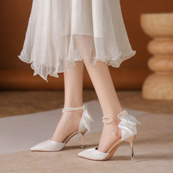banquet evening dress temperament socialite high heels new pointy bow gentle with skirt slimming, Black
banquet evening dress temperament socialite high heels new pointy bow gentle with skirt slimming, Black
