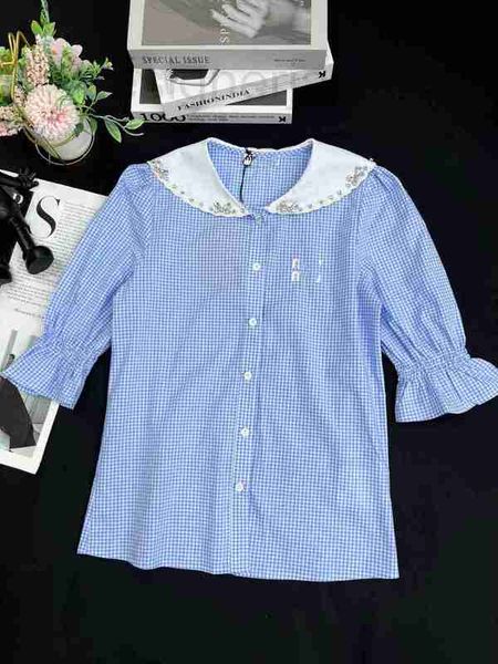women's blouses & shirts designer 23 summer new fresh, sweet, slim, reduced age checker embroidery letter turnover collar beaded bubble, White
women's blouses & shirts designer 23 summer new fresh, sweet, slim, reduced age checker embroidery letter turnover collar beaded bubble, White