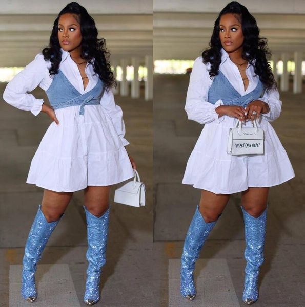k7159 european american women's dress set summer new fashion loose slim denim combination skirt, White
k7159 european american women's dress set summer new fashion loose slim denim combination skirt, White