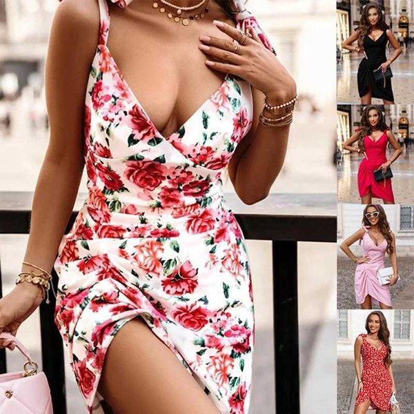 summer suspender sleeveless v neck hip floral dress for women, Black;gray