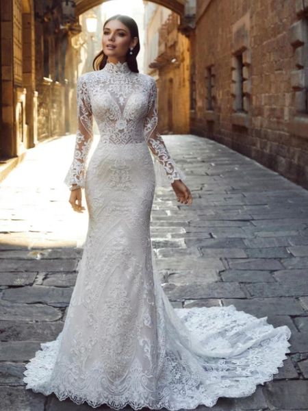 new lace fishtail dress classic vintage flared sleeve princess dress back cutout neckline floral party wedding dress, White
new lace fishtail dress classic vintage flared sleeve princess dress back cutout neckline floral party wedding dress, White