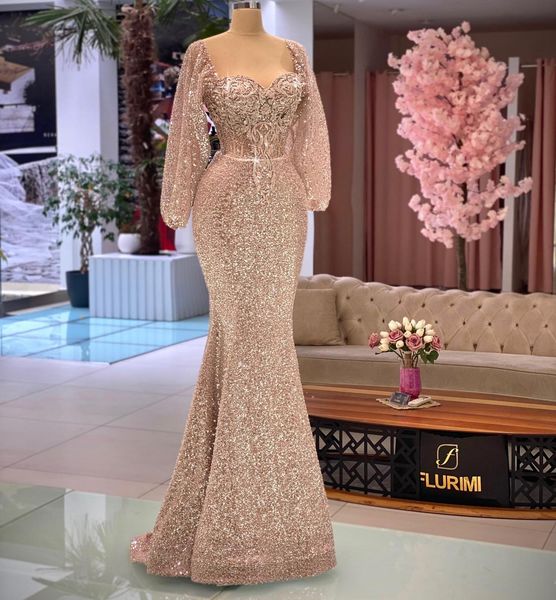 rose gold sequined mermaid prom dresses 2023 sweetheart long sleeve appliqued beading evening dress wear formal party gowns arabic dubai, Black
rose gold sequined mermaid prom dresses 2023 sweetheart long sleeve appliqued beading evening dress wear formal party gowns arabic dubai, Black