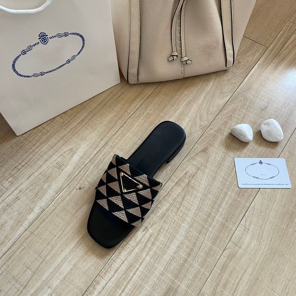 designer slides women embroidered fabric slippers metallic slide sandals luxury letter p sandal triangle chunky heels fashion summer beach l, Black
designer slides women embroidered fabric slippers metallic slide sandals luxury letter p sandal triangle chunky heels fashion summer beach l, Black
