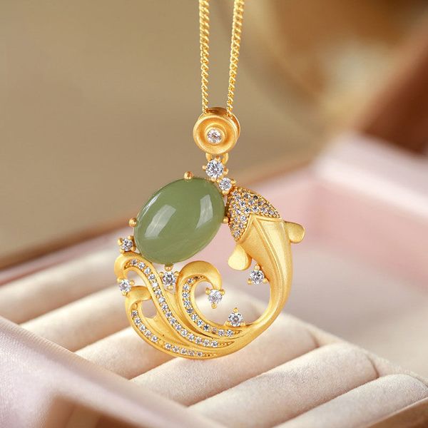 sand gold inlaid jasper pendant with fish shaped classical temperament and exquisite small necklace jewelry for women, Black
sand gold inlaid jasper pendant with fish shaped classical temperament and exquisite small necklace jewelry for women, Black