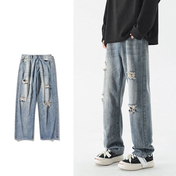 godlikeu mens designer street jeans vintage fashion loose ripped denim pant trouser, Blue
godlikeu mens designer street jeans vintage fashion loose ripped denim pant trouser, Blue