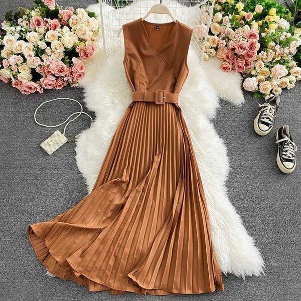 french style sleeveless dresses high waist ol professional v neck dress tight slimming dignified goddess large hem, Black;gray
french style sleeveless dresses high waist ol professional v neck dress tight slimming dignified goddess large hem, Black;gray