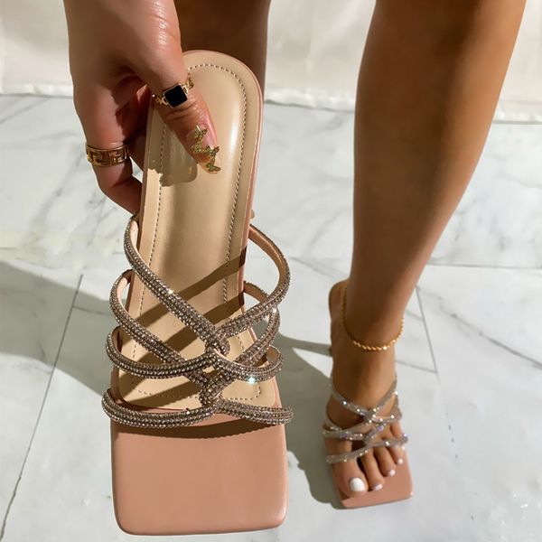 liyke high heels slipper women summer fashion crystal narrow band square open toe slides stripper party sandal mule shoes, Black 
liyke high heels slipper women summer fashion crystal narrow band square open toe slides stripper party sandal mule shoes, Black