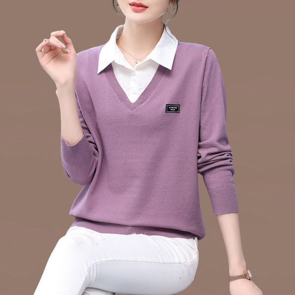 women's fake two pieces polo-neck solid color sweaters autumn winter office lady fashion all-match long sleeve spliced, White;black
women's fake two pieces polo-neck solid color sweaters autumn winter office lady fashion all-match long sleeve spliced, White;black