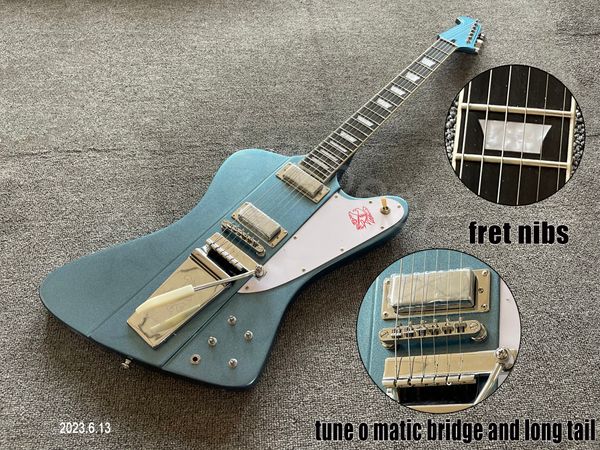 electric guitar solid blue metalic rosewood finferboard with fret nibs long tail and chrome parts whiter pickguard 2 mini humbuc
electric guitar solid blue metalic rosewood finferboard with fret nibs long tail and chrome parts whiter pickguard 2 mini humbuc