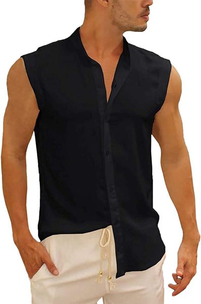 mens sleeveless button down shirts linen cotton summer beach basic tank t-shirt top, White;black
mens sleeveless button down shirts linen cotton summer beach basic tank t-shirt top, White;black