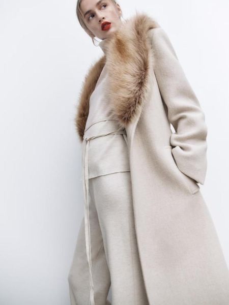 fur rr1534 beige detached big fake fur collar wool blends coats womens x long loose winter wool jackets belt tied on waist outwear, Black
fur rr1534 beige detached big fake fur collar wool blends coats womens x long loose winter wool jackets belt tied on waist outwear, Black