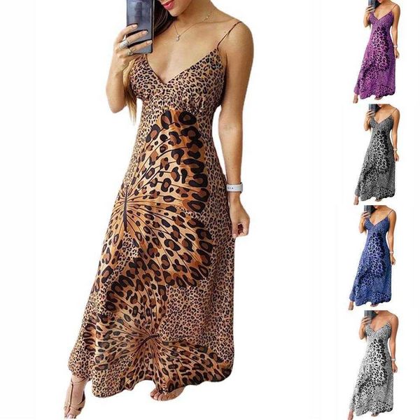 womens sling leopard print butterfly dress v neck sleeveless bottoming skirt, Black;gray
womens sling leopard print butterfly dress v neck sleeveless bottoming skirt, Black;gray