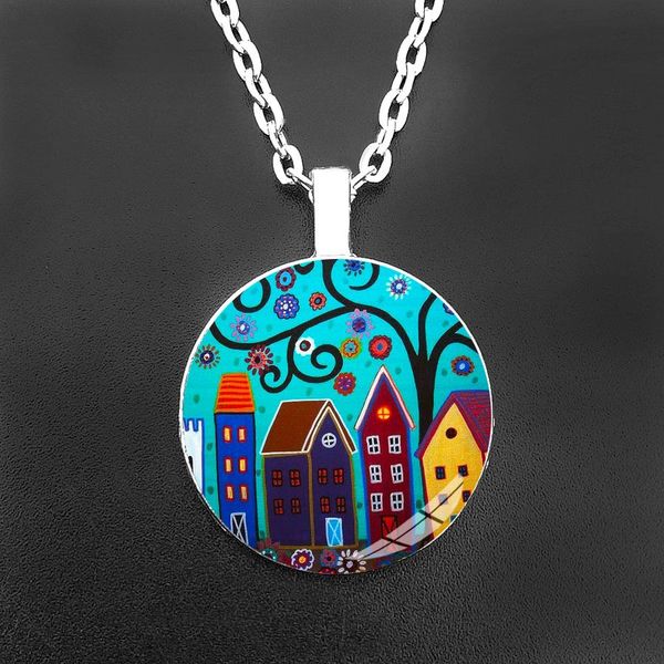 abstract oil painting house tree women chain necklace starry night glass cabochon pendant necklace women, Silver
abstract oil painting house tree women chain necklace starry night glass cabochon pendant necklace women, Silver