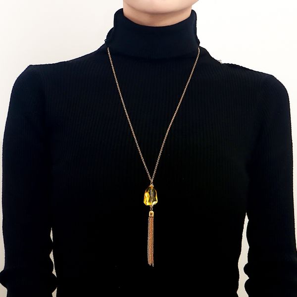 fashion jewelry fringed long sweater chain high-grade feeling yellow transparent crystal necklace with everything wholesale pendant for wome, Silver
fashion jewelry fringed long sweater chain high-grade feeling yellow transparent crystal necklace with everything wholesale pendant for wome, Silver