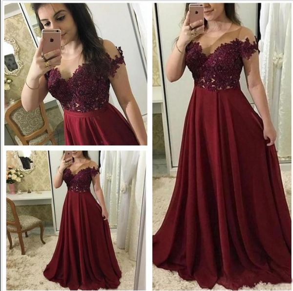 burgundy prom dresses long illusion neckline short sleeves lace appliques evening gowns long chiffon special occasion dress, Black;red
burgundy prom dresses long illusion neckline short sleeves lace appliques evening gowns long chiffon special occasion dress, Black;red