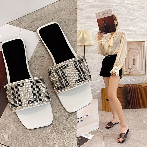 style designer rhinestone flat bottom slippers sandals fashion outdoor leisure luxury slipper leather lining dinner wedding sandbeach sandal, Black
style designer rhinestone flat bottom slippers sandals fashion outdoor leisure luxury slipper leather lining dinner wedding sandbeach sandal, Black