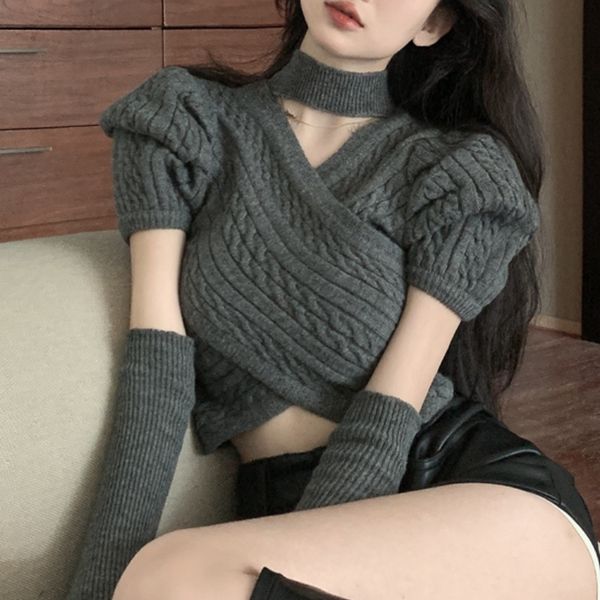 2023 winter for women korean style retro soft cashmere screw thread sweater removable puff sleeves slim sweater pullover, White;black
2023 winter for women korean style retro soft cashmere screw thread sweater removable puff sleeves slim sweater pullover, White;black