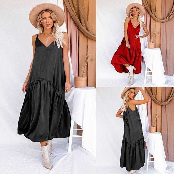 summer product dress womens clothes solid color stretch satin suspenders v neck, Black;gray
summer product dress womens clothes solid color stretch satin suspenders v neck, Black;gray