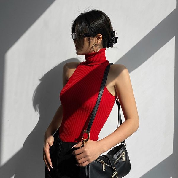 2022 summer turtleneck pullover sweaters women fashion sleeveless pullover slim knitwear, White;black
2022 summer turtleneck pullover sweaters women fashion sleeveless pullover slim knitwear, White;black
