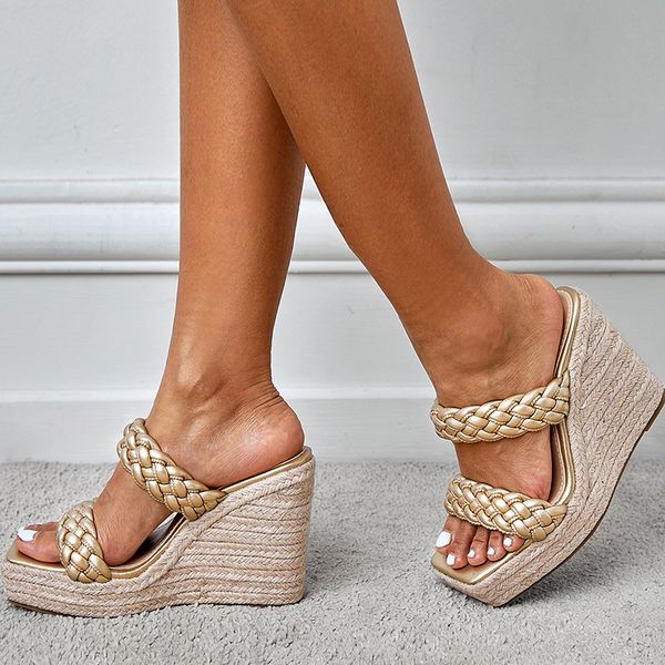 2023 new wedges shoes for women slippers fashion handmade straw rope weave thick bottom platform high heels golden sandals, Black
2023 new wedges shoes for women slippers fashion handmade straw rope weave thick bottom platform high heels golden sandals, Black
