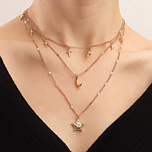 designer necklace vintage fashion multi-layered pentagram pendant necklace delicate crescent sweater chain with accessories wholesale fashio, Silver
designer necklace vintage fashion multi-layered pentagram pendant necklace delicate crescent sweater chain with accessories wholesale fashio, Silver