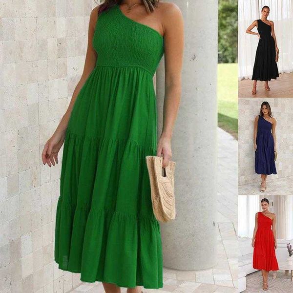 summer single shoulder pleating oblique solid color dress for women, Black;gray
summer single shoulder pleating oblique solid color dress for women, Black;gray