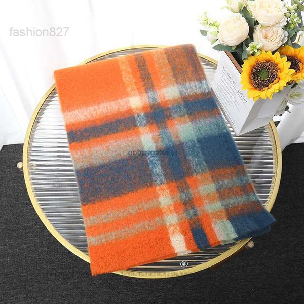 

scarves ac new 2021 imitation cashmere rainbow scarf color check mohair fringed camel hairyct5, Blue;gray