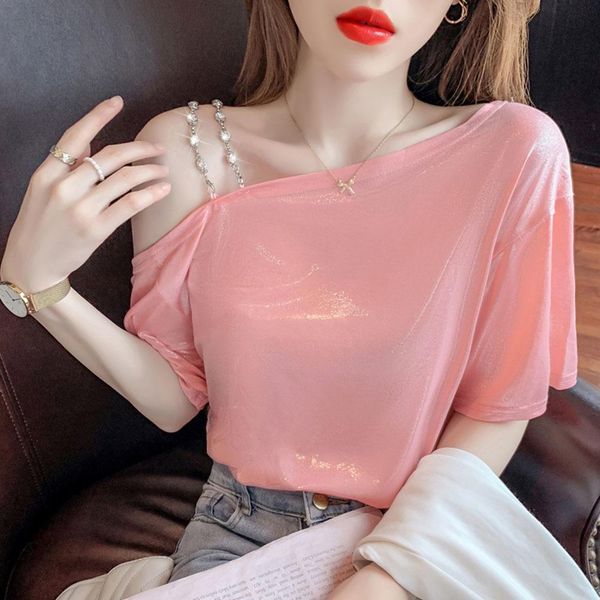 t-shirt 2022 new harajuku streetwear casual t shirt women chic diamond chain off shoulder skew collar short sleeve t shirt women, White
t-shirt 2022 new harajuku streetwear casual t shirt women chic diamond chain off shoulder skew collar short sleeve t shirt women, White