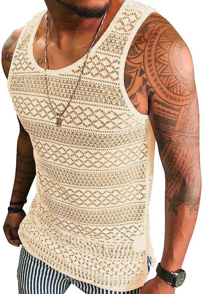 bohemian style mens see through vest crewneck sleeveless tank for muscle men, White;black
bohemian style mens see through vest crewneck sleeveless tank for muscle men, White;black