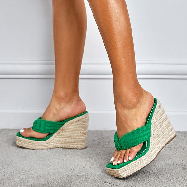 liyke green corduroy narrow band 13.5cm wedges heels slippers female open toe platform sandals women summer dress shoes size 42, Black 
liyke green corduroy narrow band 13.5cm wedges heels slippers female open toe platform sandals women summer dress shoes size 42, Black