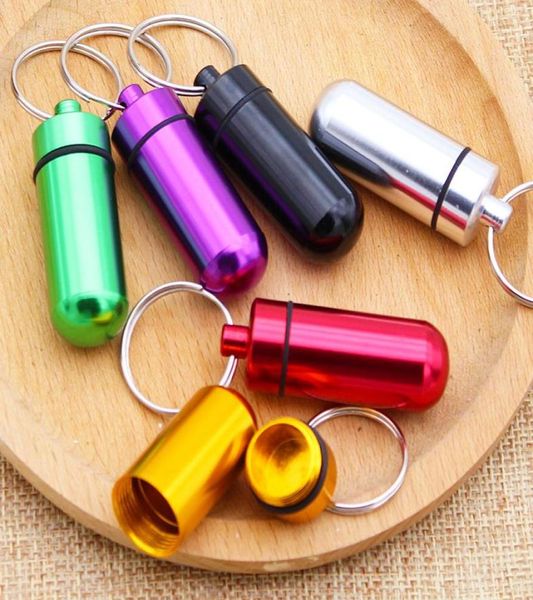 

7 colors metal container keychain aluminum pill box holder portable multifunction first aid pills key chain bottles keyring seal k5835936, Silver