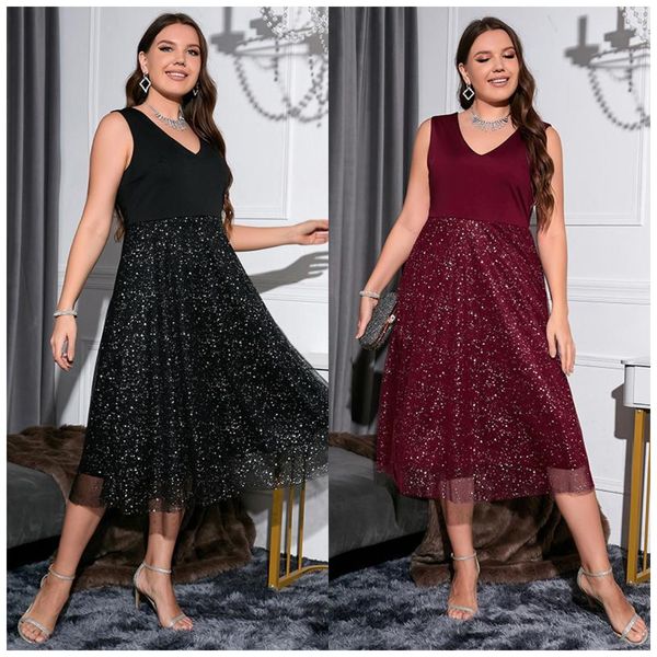 

2023 summer Casual Dresses Plus size New Fashion V-neck temperament slim polka dot high-end dress women Three Colors