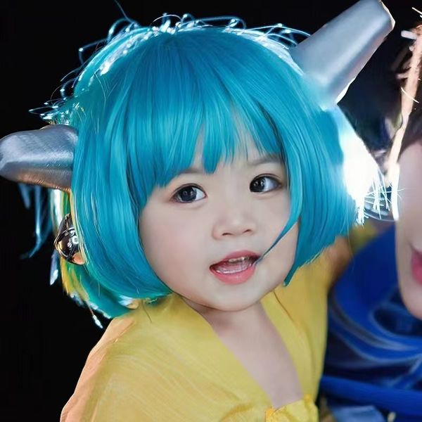 children's gift little girl wig pink short hair lake blue cosplay show props straight bangs bobo, Black
children's gift little girl wig pink short hair lake blue cosplay show props straight bangs bobo, Black